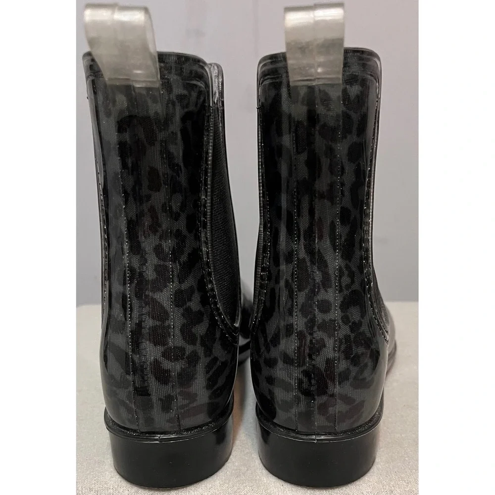 INC International Concepts Womens Black Leopard Raelyn Rain Boots Size 7 Ankle